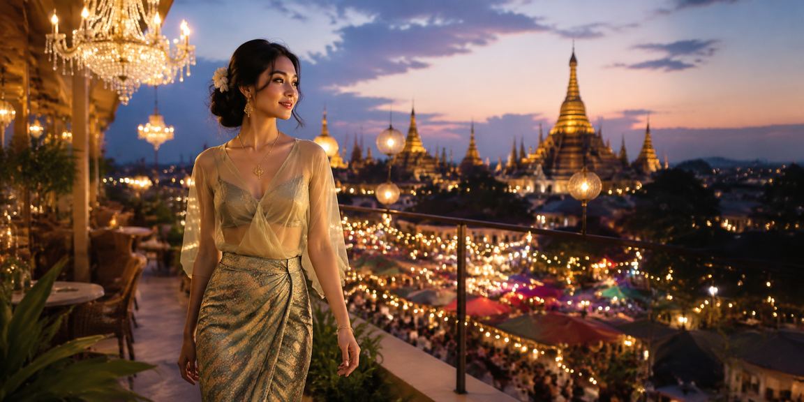 မြန်မာနိုင်ငံ ညဉ့်စျေးတွင် ပရိုမိုးရှင်းကြော်ငြာများနှင့် အလင်းထက်ပုံ